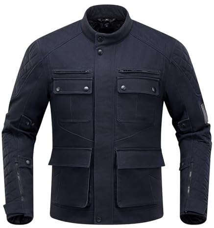 RIDEIRON Chaqueta Moto Hombre Invierno Protección CE Forro Extraíble Equipo de Protección Moto Casual Vintage Negro