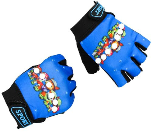 HSKRKOW 1 Par Guantes Bici Niños,Cachorro Guantes De Ciclismo De Medio Dedo,Guantes De Ciclismo Niñas Y Niños, 4-12Years Guantes Bicicleta para Infantil MTB BMX Carretera Montaña(Azul,a)