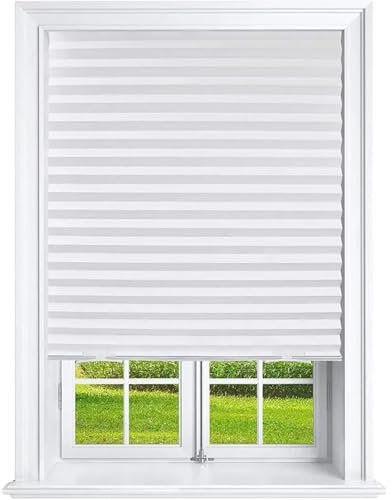 JMORCO Plissee Zum Kleben Innenrahmen Plissee-Fenster-Papierschirme, lichtfilternde Jalousien, Weiß, 91,4 x 175,9 cm (Packung mit 6 temporären Jalousien)