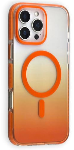 Magnetic Phone Case for iPhone 16 Pro Max, Frosted Gradient Translucent Phone Cover, Magsafe Compatible Durable Shockproof phone Case (Orange, iPhone16 Pro-Max)