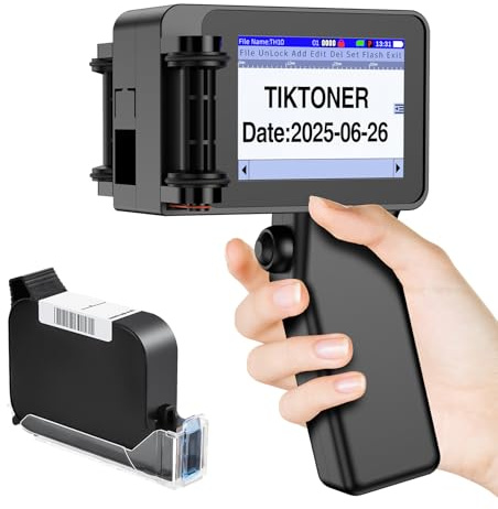 TIKTONER TH10 Mini Tragbarer Handdrucker mit 42 ml Schnelltrocknender Tintenpatrone, Druckhöhe 2~12,7 mm Hand Tintenstrahl Codiergerät für Text Datum QR Code Barcode Logo Bild Chargennummer