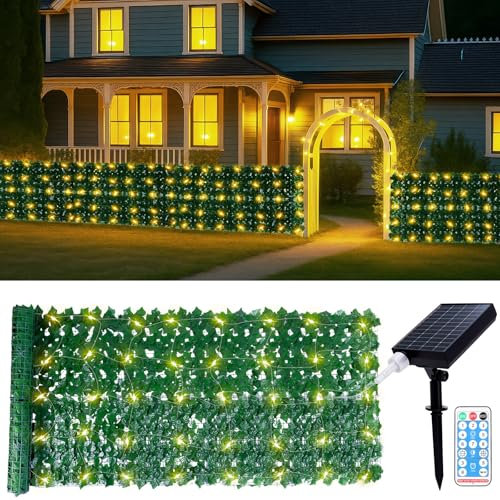 Künstlichem Efeu mit Lichterkette - 1 x 3 m Verbesserter Sichtschutzzaun aus mit dekorativer Beleuchtung erweiterbar, Kunsthecke, Sichtschutz für Balkon oder Garten (RGB Licht)