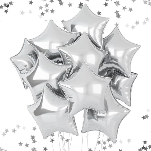 Fesnova Sterne Folienballon,Stern Luftballons Silber,Silberne Luftballons10 Stück,Helium Balloon für Geburtstag Hochzeit Verlobung Dekorationen Party Dekoration