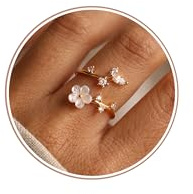 CASSIECA Ring Damen Blumen Ringe für Damen Ringe Gold Silber Wasserfest | 14K Vergold Verstellbar Blumen Ring Damen Wasserfest Hypoallergen Ringe Silber Gold mit Zirkonia Schmuck Geschenk für Damen