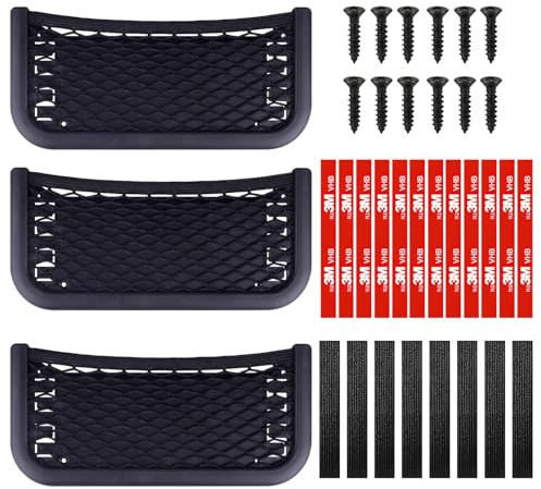 Storage Nets for Campervans, 3Pcs Car Storage Net Bag 26 x 12 cm Universal Elastic Mesh Car Storage Pocket for Storing Phone Water Bottle Toiletry(Black)