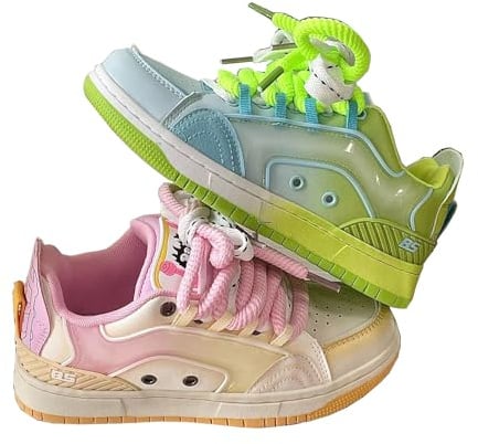 Baskets Femme avec étoiles Mignonnes Plateforme Chaussure de Marche Mode et Sport Respirant Confort Tendance Sneakers Vert et Rose 39