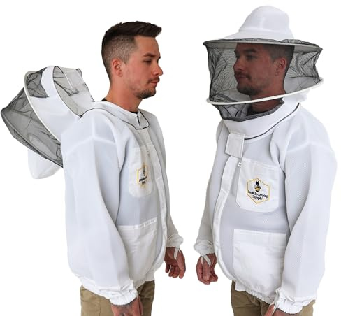 Forest Beekeeping Supply Ventilated Beekeeping Jacket with Round Veil, Heavy-Duty YKK Brass Zippers, Lightweight Breathable Airmesh Fabric, Comfortable Protective Bee Safety Gear - Large