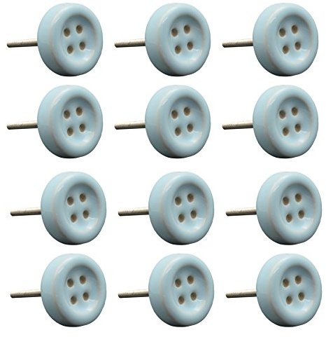 Ceramic Cupboard Drawer Knobs - Button Design - Blue - Pack of 12