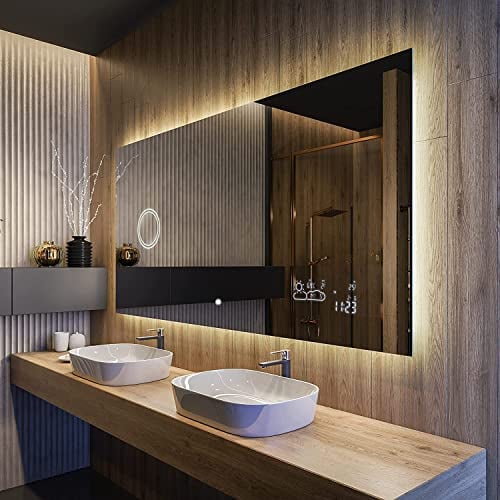 FORAM Badspiegel mit Beleuchtung - Led Spiegel Bad - 100x60 - Badezimmerspiegel Nach Maß - auf Individuelle Bestellung Gefertigt - Modernes Design - Ohne Rahmen