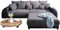 DELIFE Big-Sofa Violetta Schwarz 310x135 cm inklusive Hocker und Kissen Big-Sofa