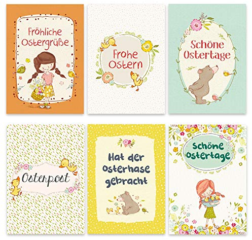 Papierdrachen 12 Osterkarten zum Sammeln und Verschicken - liebevoll gestaltetes Postkarten Set Bären und Enten - Grußkarten Set 4