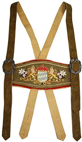 German Wear Hosenträger für Trachten Lederhosen mit Bayerischem Wappen-stickerei, Farbe:Hellbraun