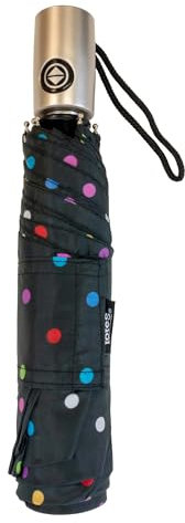 totes NeverWet-Technologie, automatisches Öffnen und Schließen, bunte Punkte auf schwarzem 109,2 cm Bogenschirm, Größe M