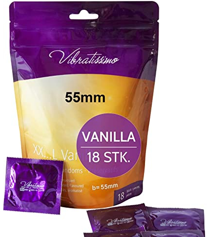 VIBRATISSIMO Kondome XXL Vanilla 18er Pack I Premium Kondome mit Aroma I Condoms for Men I Vanille-Kondome mit dünner Wandstärke & aromatisiert I Kondome gefühlsecht hauchzart I b=55mm
