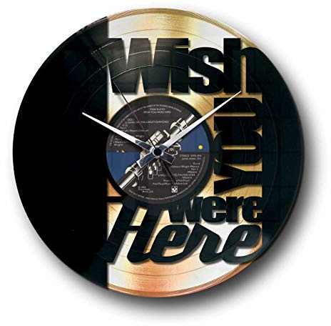 DISCOCLOCK Shallplattenuhr Wish You were Here Gold - Lautlos Wanduhr, einfach aufzuhängen. 100% Made in Italy Handwerkliches Produkt