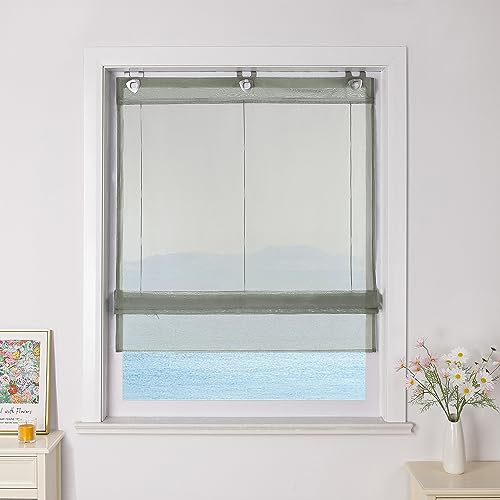 ESLIR Raffrollo ohne Bohren Raffgardinen mit U-Haken Ösenrollo Voile Gardinen Transparent Vorhänge Modern 1 Stück Hellgrau BxH 100x130cm 1 Stück
