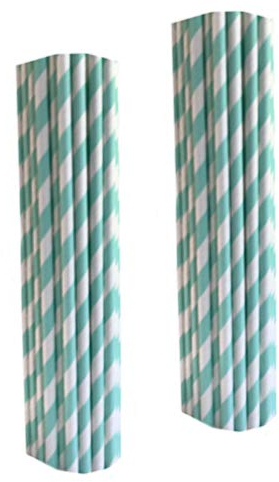 Paper Straws Drinking 100 Striped Biodegradable Boxed Straws for Childrens Parties Weddings (Baby Blue)