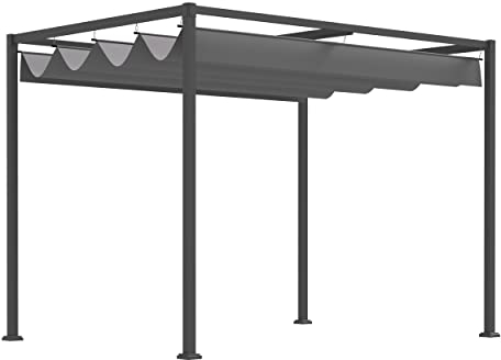 Outsunny Gazebo Pergola da Giardino 3x2m con Telo Scorrevole in Metallo e Poliestere Anti UV, Grigio e Nero