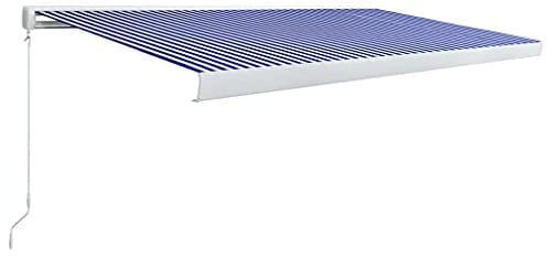 vidaXL Kassettenmarkise Manuell Gelenkarmmarkise Markise Vollkassettenmarkise Sonnenschutz Garten Terrasse Balkon 500x300cm Blau Weiß