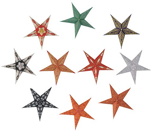 GURU SHOP 10 STK. Papier Ministern für Lichterkette 20 cm, Faltbar - Multicolour, Papiersterne 20 cm für Lichterketten
