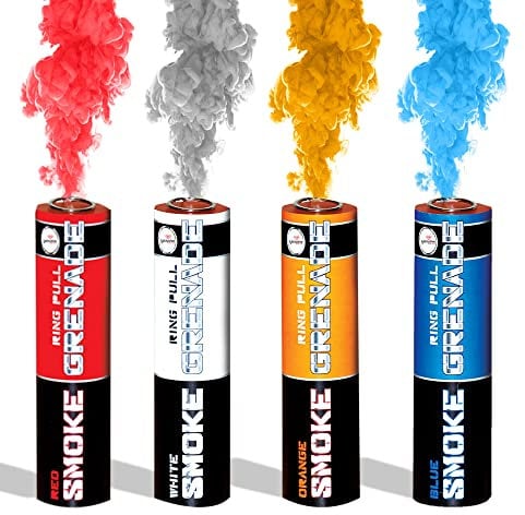 EXCLUSIVE ONLINE RING PULL SMOKE GRENADES Pack of 4 Colors (Blue, Orange, Red and White)