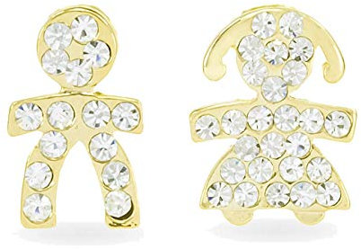 inSCINTILLE Orecchini Donna con Bebè e Pavè di Strass (Bimbi - Oro Giallo)