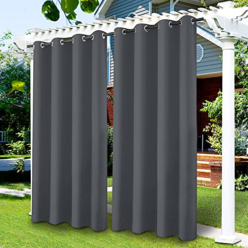 LiveGo Outdoor Patio Curtains, Blackout Waterproof Curtains Thermal Insulated Outdoor Garden Curtains for Porch/Pergola/Yard/Sliding Door/Arbor (Dark Grey, 52 * 84inch)