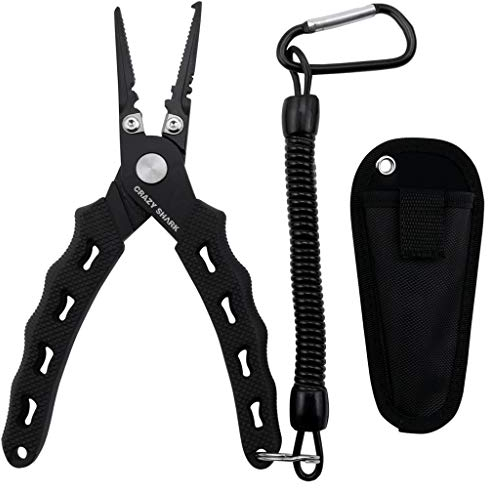 CRAZY SHARK 6 Fishing Pliers, Stainless Steel Fishing Tools, Saltwater Resistant Fishing Gear, Tungsten Carbide Cutters, Split Ring Pliers Fishing Gifts For Men