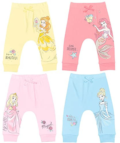 Disney Princess Baby/Kleinkind 4er-Pack Kordelzug-Hosen Cinderella Ariel Belle Aurora, Cinderella, Belle, Ariel, Aurora, 6-9 Months