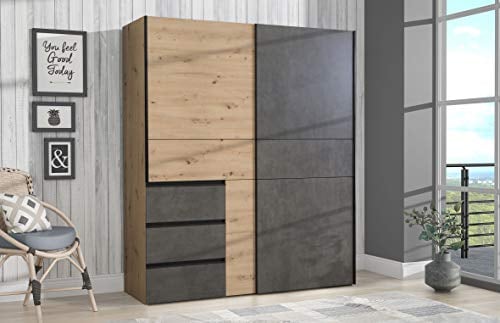 DEINE TANTE EMMA W2QS823E71-C752 Winn Artisan Eiche/Beton Grau Schiebetüren Schrank Schwebetüren Stauraum ca. 170 cm