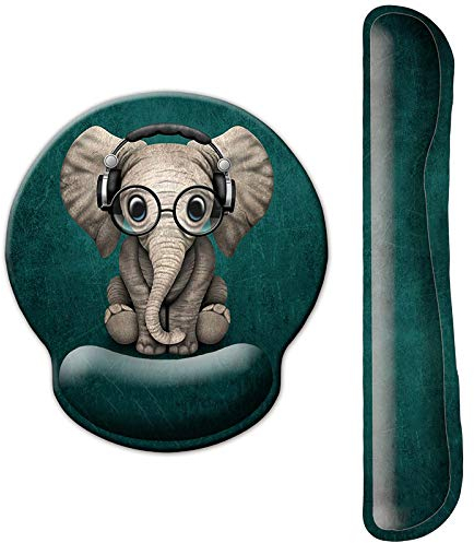 ITNRSIIET Gaming Mousepad mit Handauflage, Maus und Tastatur Handballenauflage-Set, Mauspad Ergonomisches mit Memory Foam Lycra-Stoff und PU-Basis, für Laptop und PC, Netter Elefant