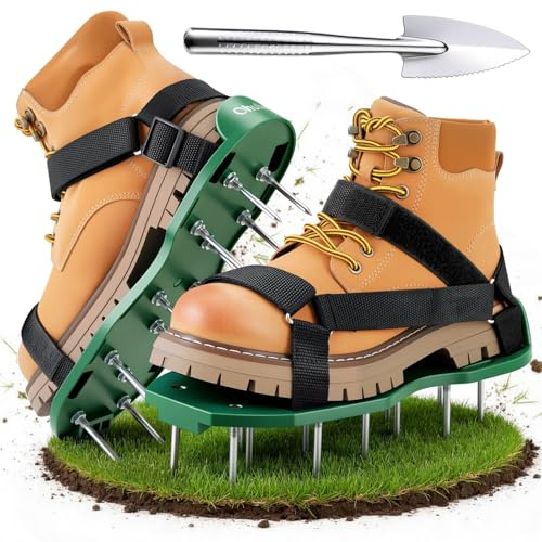 Ohuhu Lawn Aerator Shoes with Hook & Loop Straps, All New Unique Design Free-Installation Heavy Duty Spiked Aerating Sandals, One-Size-Fits-All for Yard Patio Lawn Garden