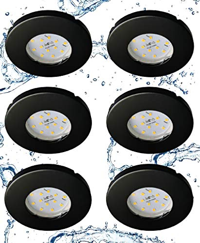 Trango 6er Set IP44 Bad Einbaustrahler 6729IP-065MOSD aus Edelstahl in Schwarz Rund inkl. 6x Ultra flach 3 Stufen dimmbar LED Modul nur 3cm Einbautiefe für Bad, Außen, Deckenstrahler, Einbauspot