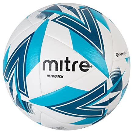Mitre Ultimatch Fußball, verbesserte Kontrolle, zusätzliche Haltbarkeit, zusätzliche Genauigkeit, Ball, Weiß/Blau, 5