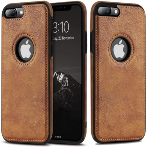 DOGODON Design Kompatibel mit iPhone 7 Plus & iPhone 8 Plus Hülle Luxus Leder Business Vintage Slim Anti-Rutsch Soft Grip Stoßfest Schutzhülle 5.5 Zoll (Braun)