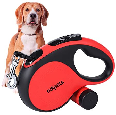 Edipets, Correa Perro Extensible, Retráctil, 5 y 8 Metros, Cinta Flexible para Adiestramiento y Paseo, para Perros Pequeños, Medianos y Grandes (Rojo, 5 Metros)