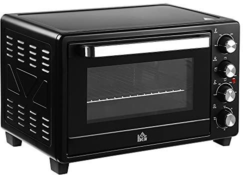 HOMCOM Mini four 1600 W 32 L - thermostat 230°C max - minuteur 60 min - 3 modes de cuisson - 4 accessoires inclus - acier inox. métal verre trempé noir