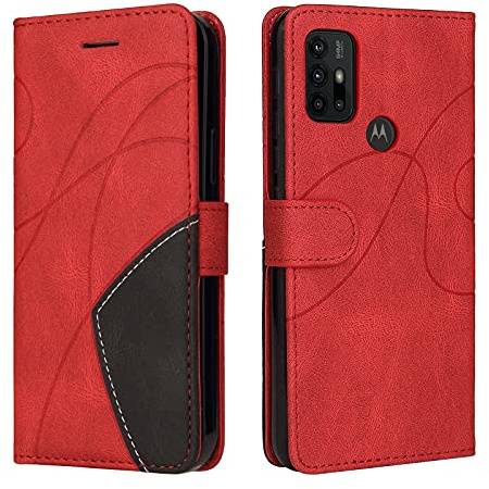 Fatcatparadise Kompatibel mit Motorola Moto G10 / G30 Hülle, Leder PU Brieftasche Handyhülle Flip Case Silikon Bumper Schutzhülle Klapphülle. Lederhülle mit Kartenfächern und Standfunktion (Rot)
