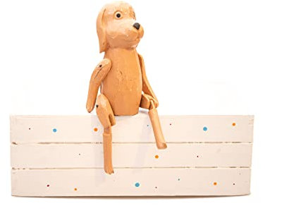 kadoh Kantenhocker Tier (Hund) 16 cm • Deko-Figur aus Holz für Wohnzimmer • Handgemachte Holztiere