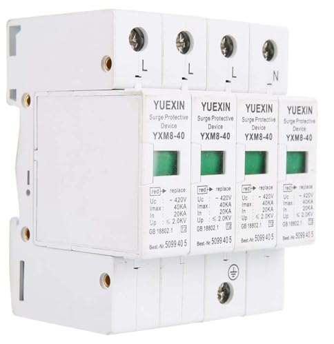 Überspannungsschutz, Überspannungsableiter Schutz, 4P 40KA Überspannungsschutz-Steckdosenleiste, surge protector, Kunststoff-Hausüberspannungsschutz DIN-Schienen-Niederspannungsschutz