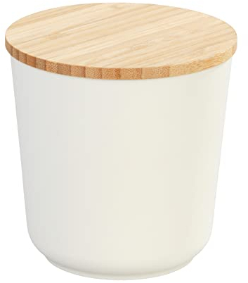 WENKO Aufbewahrungsdose Plaia 500 ml, cremefarbene Vorratsdose mit Deckel aus Bambus ausgestattet mit einem Silikonring, luftdichter Verschluss, spülmaschinengeeignete Dose, BPA-frei, Ø 10,5 x 10,5 cm