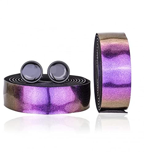 Cintura da manubrio in pelle EVA PU per bici da strada, anti-vibrazioni, brillante, per manubrio bicicletta, set di 2 pezzi, con tappi per barra (viola)