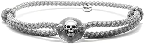 Nato Cuff - Totenkopf Skull Armband in Silber 925 - Nylonschnur - Herren- oder Damenschmuck Handgefertigt in Frankreich (Grau)