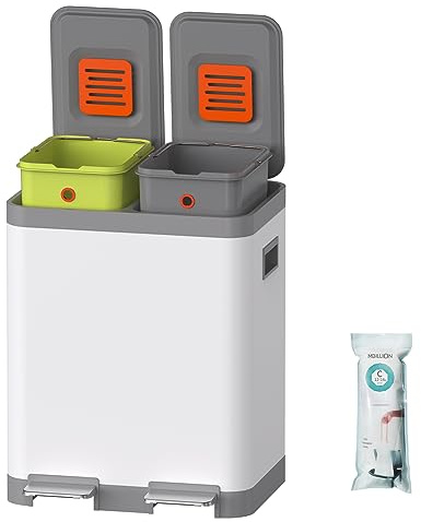 Mbillion Trash Can, Kitchen Dual Step Garbage Can & Recycle Bins, Stainless Steel, with Removable Inner Buckets, for Home, Office (15+15L White)