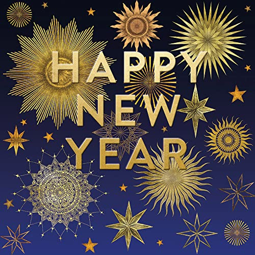 Museums & Galleries Artistic 'Happy New Year' Greeting Card - 'Stardust' by Matthew Williamson - Decorative Gold Stars Illustration - Embossed With A Gold Foil Finish