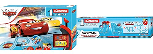 Carrera First Disney Pixar Cars – Race of Friends Autorennbahn I 2,4m Rennstrecke I 2 ferngesteuerte Autos mit Lightning McQueen & Cruz Ramirez & 20067001 First Extention Set One fits All