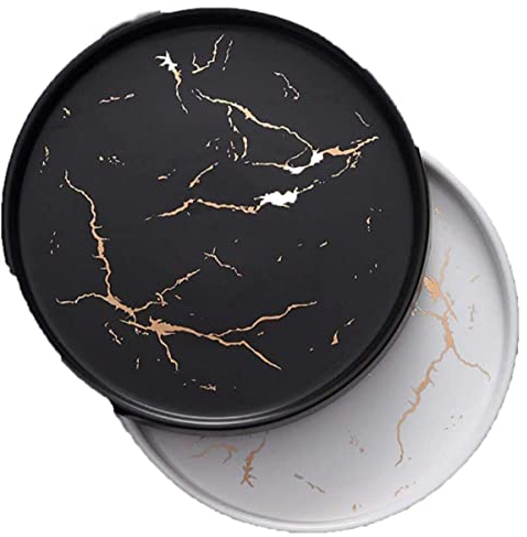 Platos De Cerámica De Mármol Blanco Y Negro Dorado De 8 Pulgadas, Juego De Vajilla De Porcelana, Mesa De Cocina, Decoración De Estilo Europeo, Plato De Postre para Bistec, Juego De 2