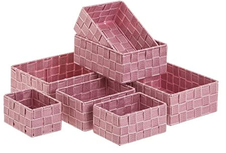 JUANIO Lot de 7 panier de rangement tressé, caisse de rangement rectangulaire en polypropylène coloris rose