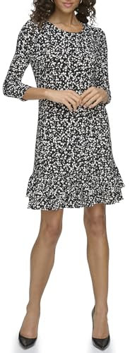 Tommy Hilfiger Damen 3/4-Ärmel aus Jersey Kleid, Schwarz-weiße Kappe, 42
