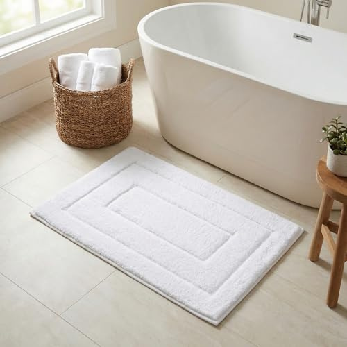 GRANNY SAYS Bathroom Mat 50 x 80 cm, Large Bath Mat Non-Slip, Super Absorbent Bath Mats and Rugs, Extra Soft Thick Bathroom Matt, Microfiber Fluffy Bath Rug, Machine Washable Rug for Floor, White